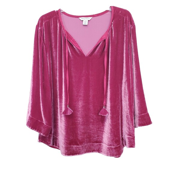 Tommy Bahama Silk Blend Velvet Sands Red Tasseled Bell Sleeve Blouse Size Large - Picture 1 of 6